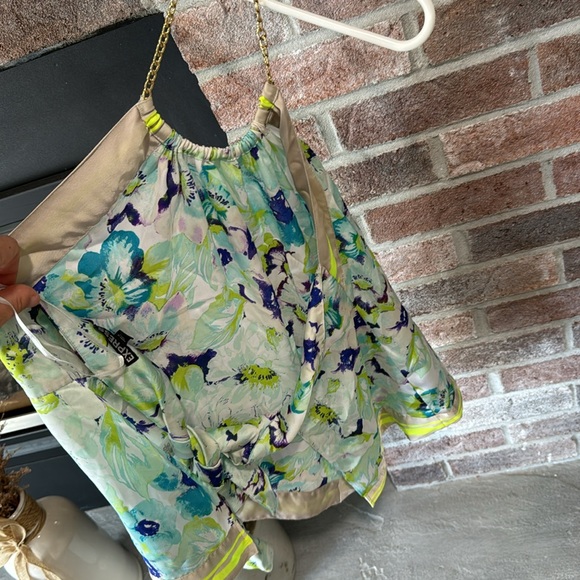 Medium express tie back gold chain halter silky top - Picture 2 of 5